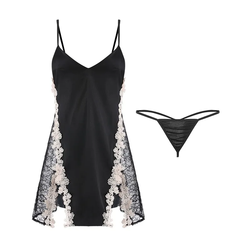 Французское элегантное винтажное Ночное платье с Боковым Разрезом черное нижнее