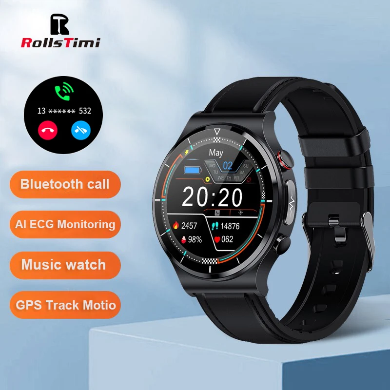 

Rollstimi New Full Touch Screen HD Smart Watch Mens ECG+PPG Body Temperature Wireless Charger Sports Smart Watch For Android ios