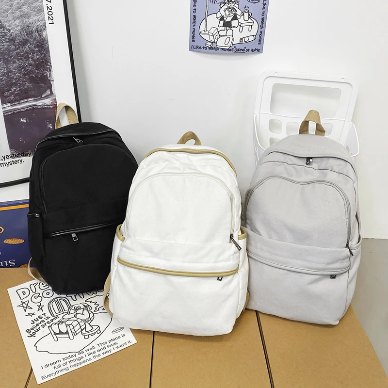 Teen Girls Boys Solid Washed Canvas Women's Backpack Large Capacity Schoolbag High School Students Laptop Backpack Women's Trave