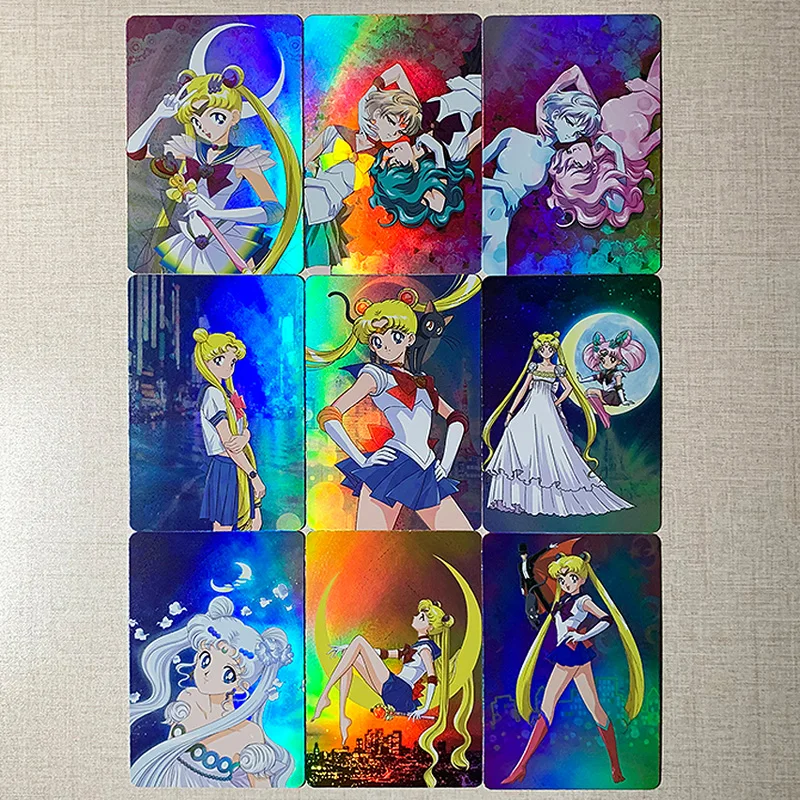 

9Pcs/set 86x59mm Self Made Tsukino Usagi Rainbow Refraction Flash Card Anime Peripherals Collection Cards Gift Toys
