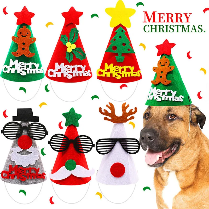 

Merry Christmas Hats Pet Decorations Dog Cat Hat Dog Head Wear Christmas Party Decors Xmas Tree Elk Pets Headwear Party Supplies