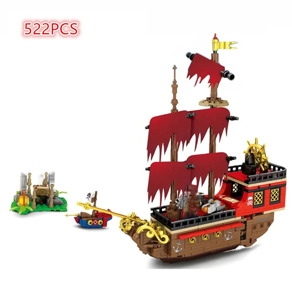 

Pirate Ship Of The Caribbean Black Pearl Treasure Journey Adventurer Building Blocks Gifts Moc Barracuda Empire Children Toys