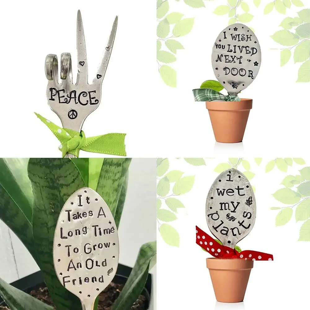 

Garden Marker Friendship Gift Silver Stamped Spoon Plant Markers for Vegetable and Potted Plants Yard Art Sculpture Garden Decor