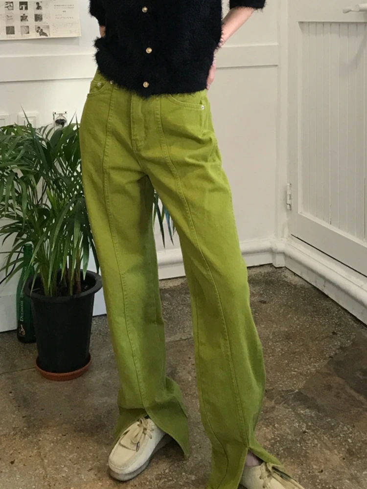 

New Arrival Women Pants Green Jeans For Women Casual Ins Fashion Kick Pleat Pants