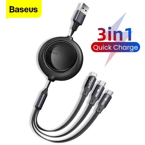 Выдвижной USB-кабель Baseus 3 в 1 с портом Type-C для iPhone 12 Pro Max