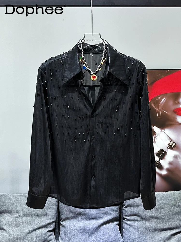 Декорированные бисером Дизайнерские рубашки высококачественная повседневная
