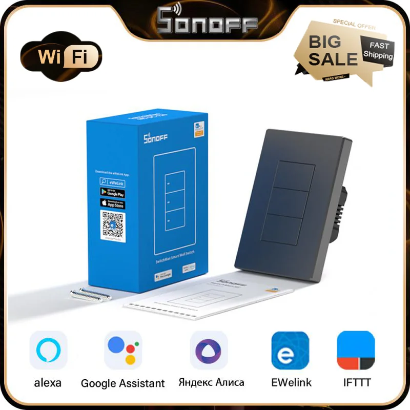 

Умный настенный переключатель SONOFF M5 120 тип 1/2/3 банда WIFI кнопочный переключатель приложение дистанционное управление и Голосовое управление...
