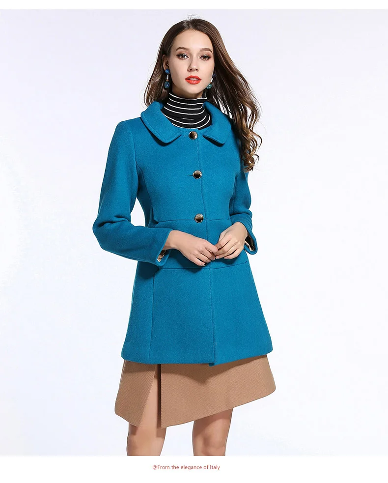 

Женское шерстяное пальто, средней длины, без воротника