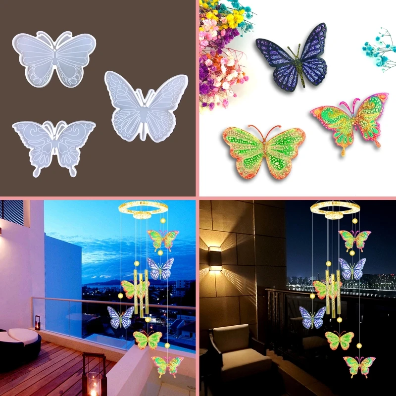 

1 Набор силиконовых ветряных колокольчиков в виде бабочки, литье из эпоксидной смолы, домашний декор для балкона, сада, двора, для рукоделия