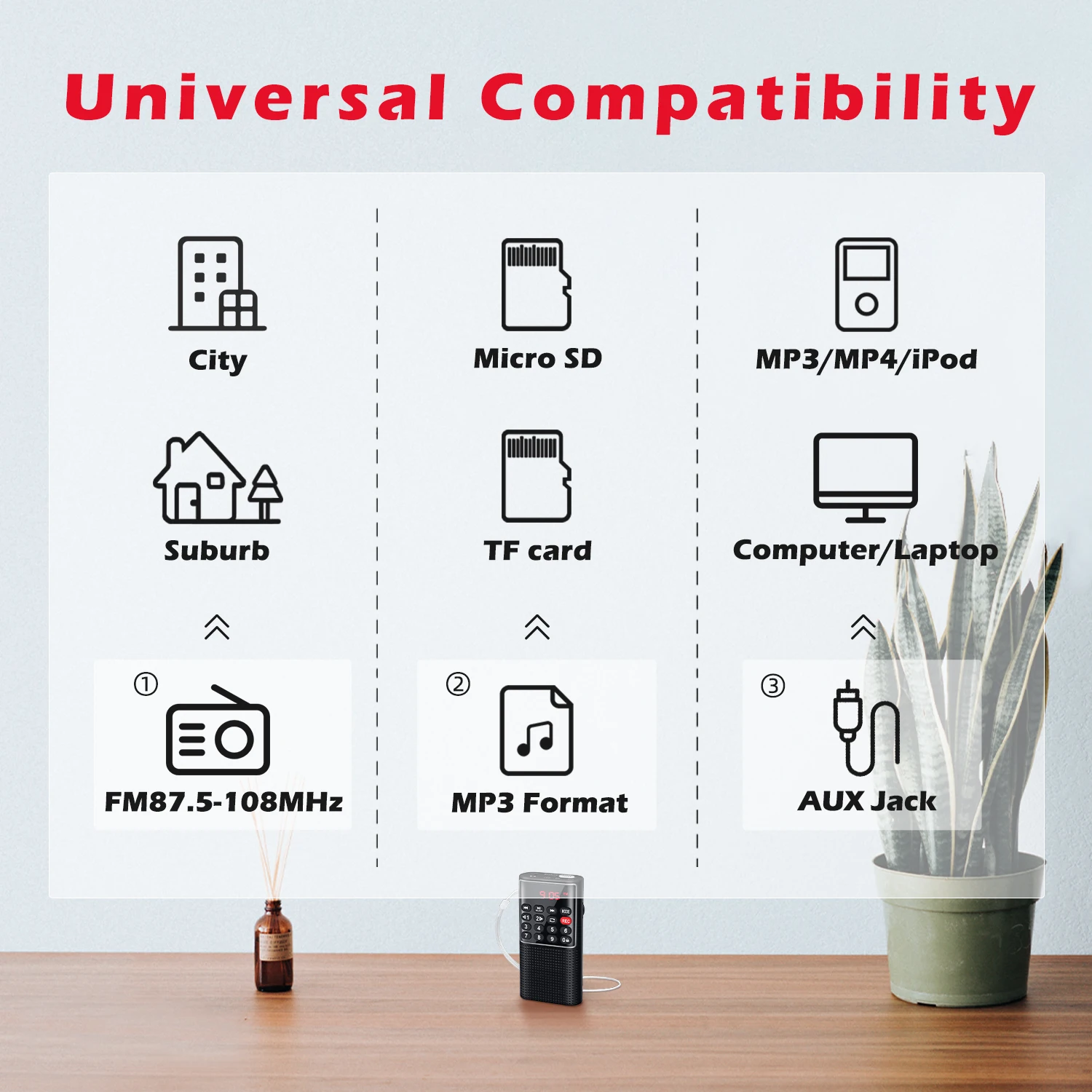 Портативное карманное радио PRUNUS J-328 Mini ручной MP3 плеер с рекордером