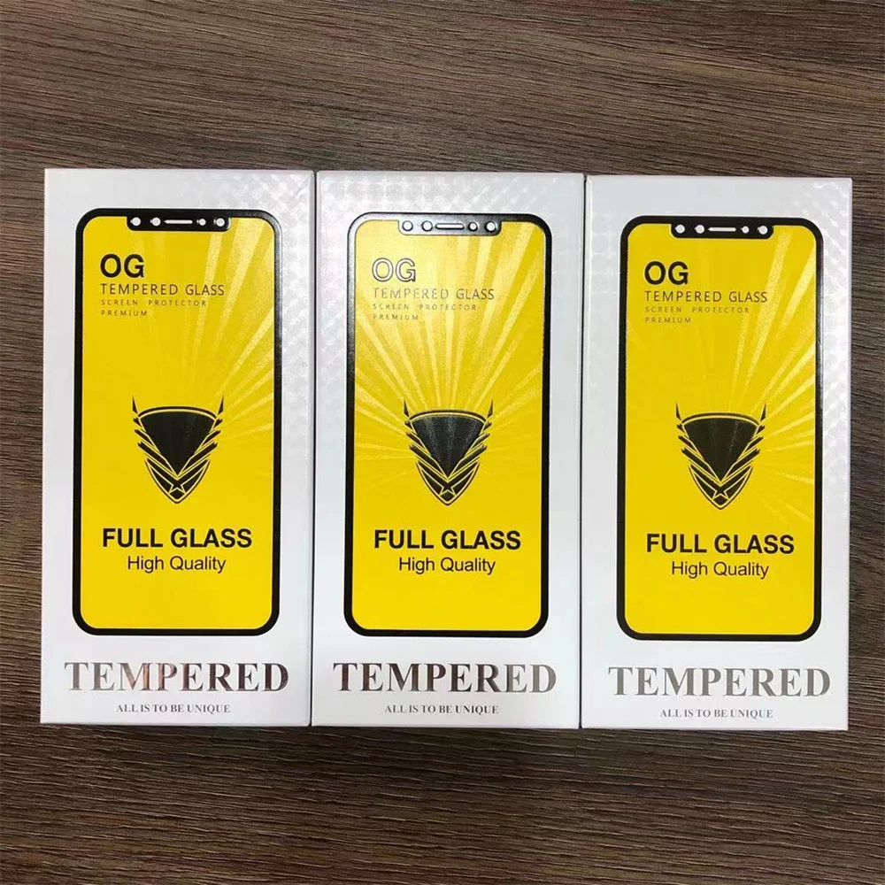 50Pcs Golden Armor Gold Full Glue Tempered Glass for iPhone 14 13 12 Pro Max 9H 0.3mm Full Cover Glass Screen Protector