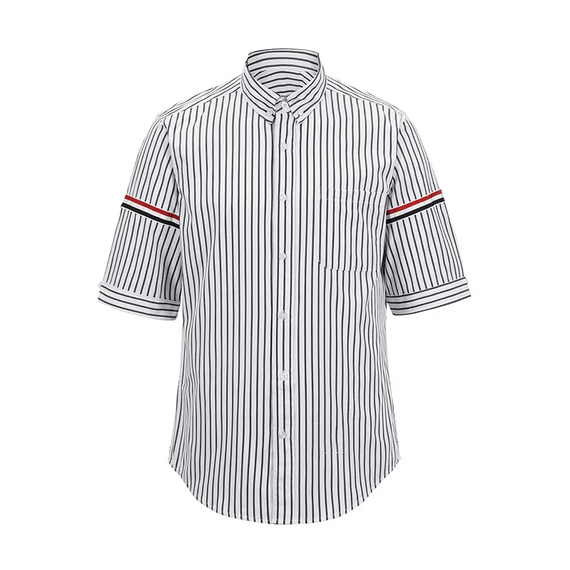 

TB THOM Men's Shirt Striped Armband Fashion Brand Men Clothing Slim Casual Poplin Cotton Short Sleeve Korean Oversized Shirts