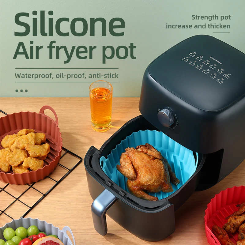 

Airfryer Silicone Pot Reusable Easy To Clean Baking Tray Round Liner Fried Chicken Pizza Oven Grill Pan Mat Airfryer Accessories