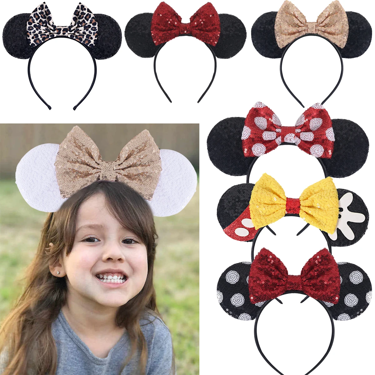 

2023 Popular Mouse Ears Headband Sequins Hair Bows Charactor for Women Festival Hairband Girls Travel DIY Hair Accessories Party