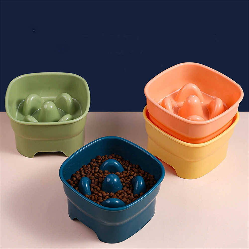 

Puppy Feeder Pet Slow Eating Bowl Plastic Kitten Feeding Dishes High Bottom Neck Protector Anti Choking Dogs and Cats Food Bowls