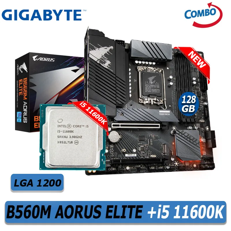 

Комбинированная материнская плата LGA 1200 Gigabyte B560M AORUS ELITE + i5 11600K Intel B560 Dual Channel DDR4 5333 (OC) 2133 МГц 128G материнская плата NEW
