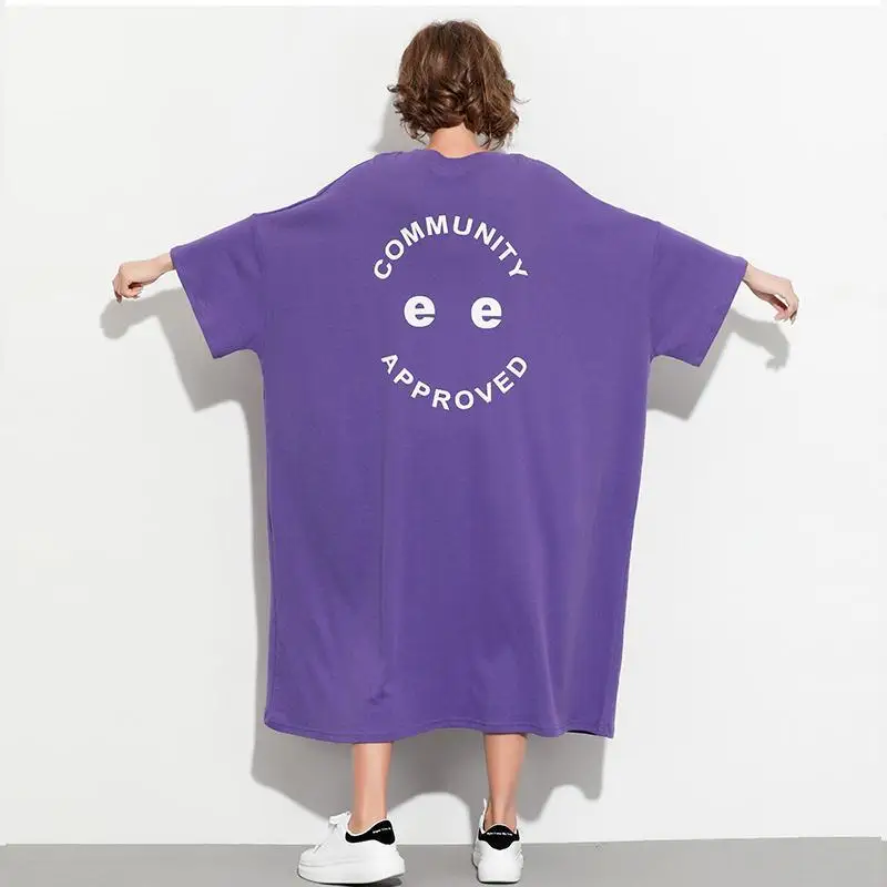 

Платье-футболка размера плюс для женщин с круглым вырезом и короткими рукавами, свободные повседневные топы большого размера с рукавом лет...