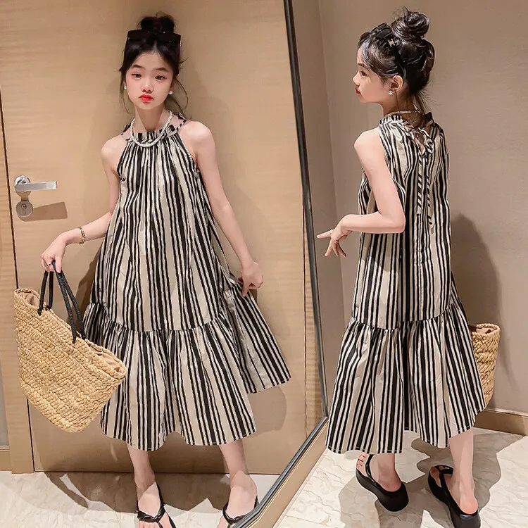 

Летнее платье для девочек, модное платье, новинка, платье-комбинация в полоску для маленьких девочек, Модное детское платье