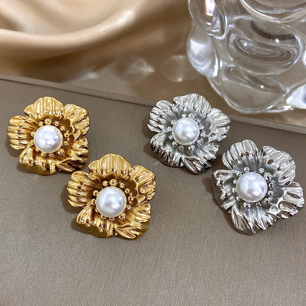 Женские серьги-гвоздики с искусственным жемчугом из нержавеющей стали