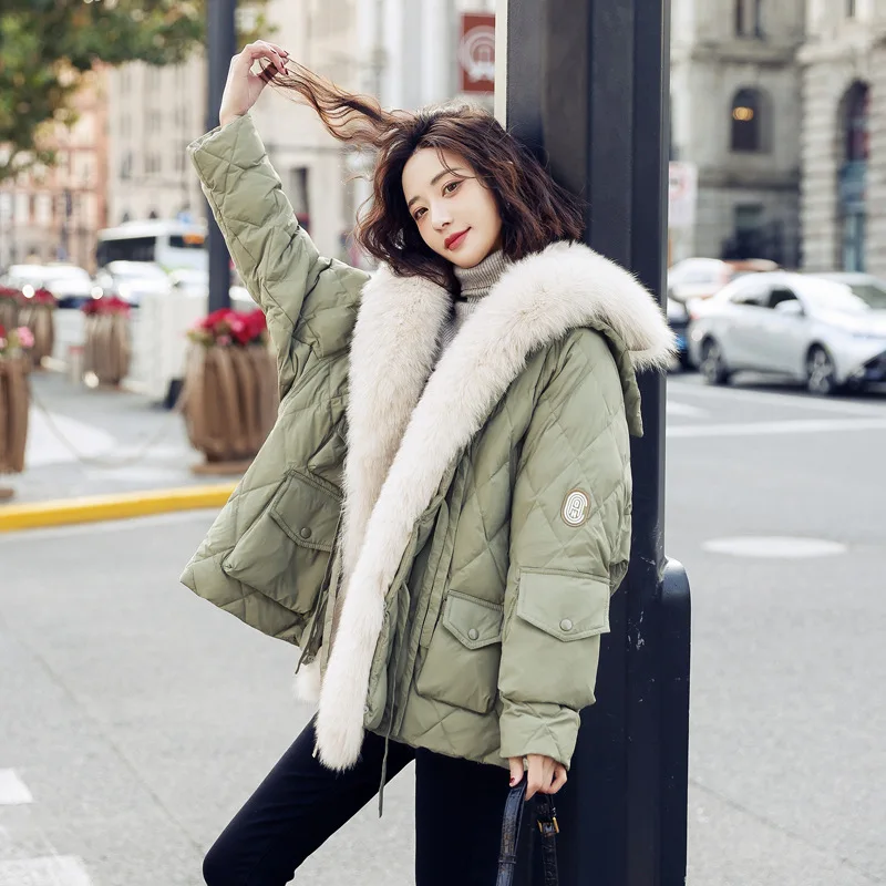 

Winter Fox Fur Collar Down Jackets Female White Eiderdown Fur Pie Overcome Coats Women Clothing Fashion Korean Thick Keep Warm