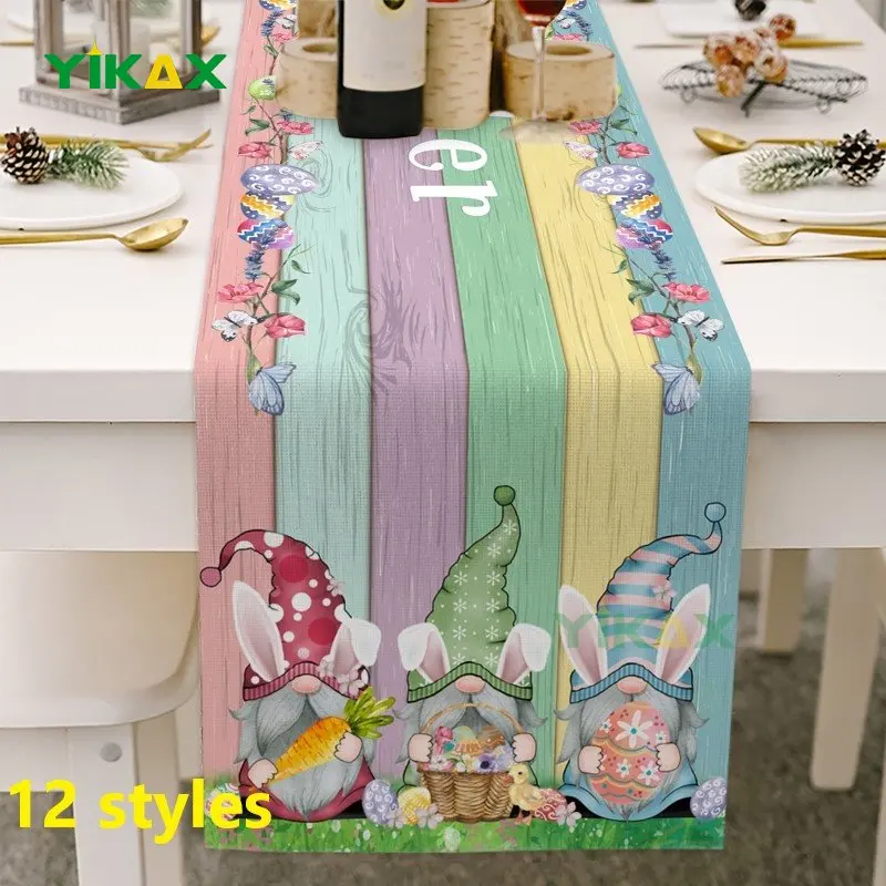 

Happy Easter Table Runners Long Strip Bunny Gnomes Easter Eggs Tablecloth Dining Room Kitchen Home Table Cover Holiday Decore