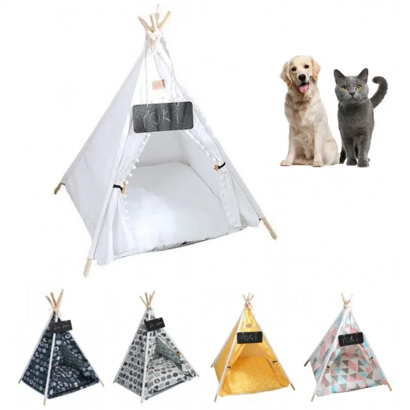 

New Pet Dog Tent House Cat Bed Mat Removable Washable Teepee Thick Puppy Nest Cushion Outdoor Indoor Kennels Cave Pet Sofa Pad