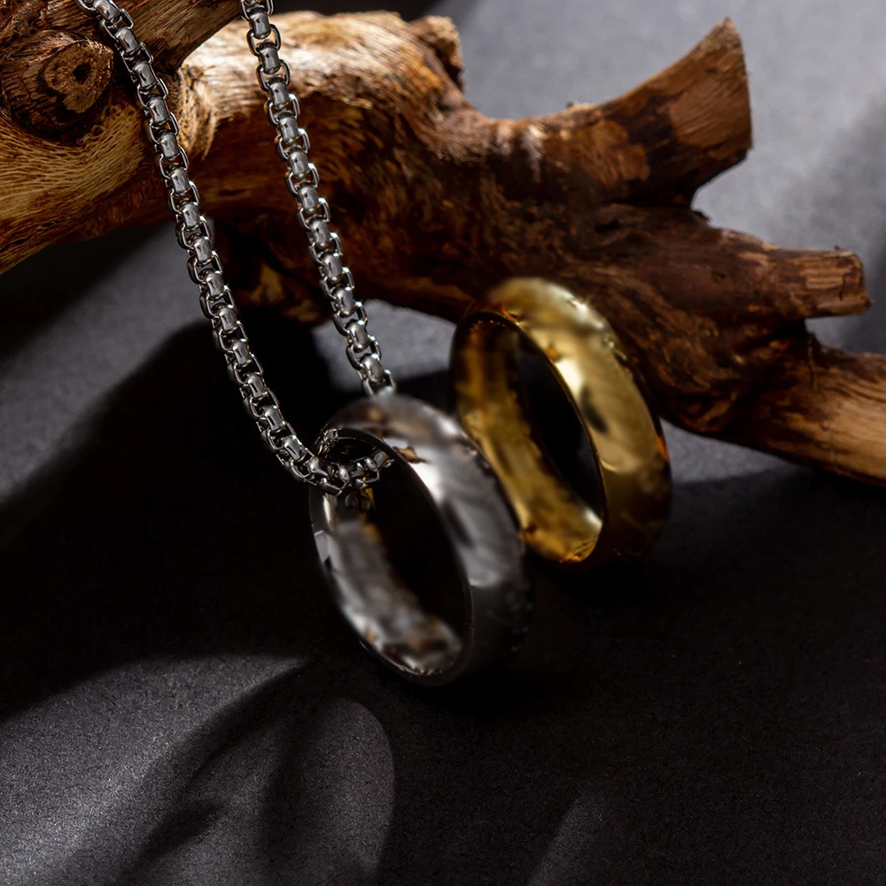 New Simple Stainless Steel Gold Color Plated Laser Carved Ring 3D Vacuo Hand Feeling Rings Fashion Vintage Male Jewelry Gifts