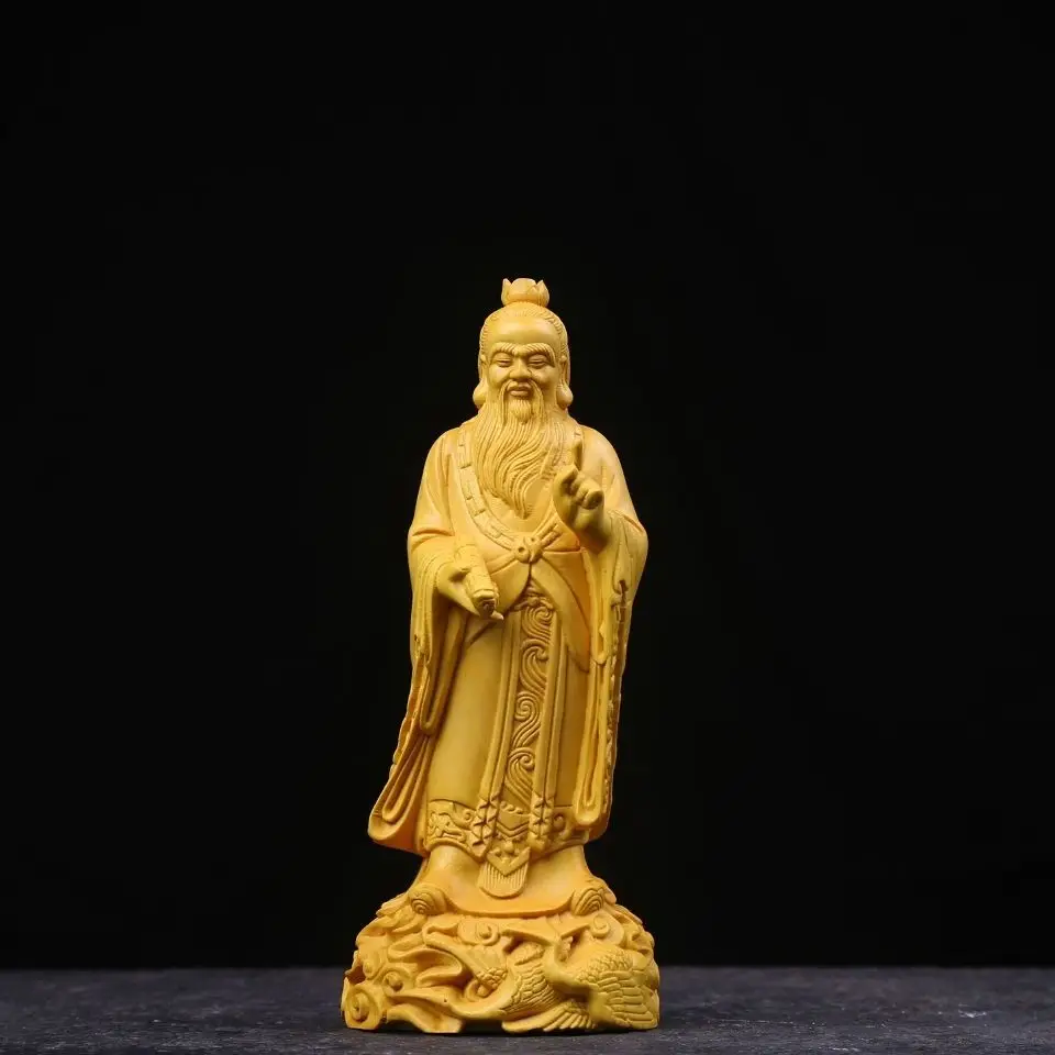 

18*6*5CM Boxwood Laozi Sculpture Taoism Saint Wood Statue Feng Shui Lao Tzu Historical Figure Home Decor