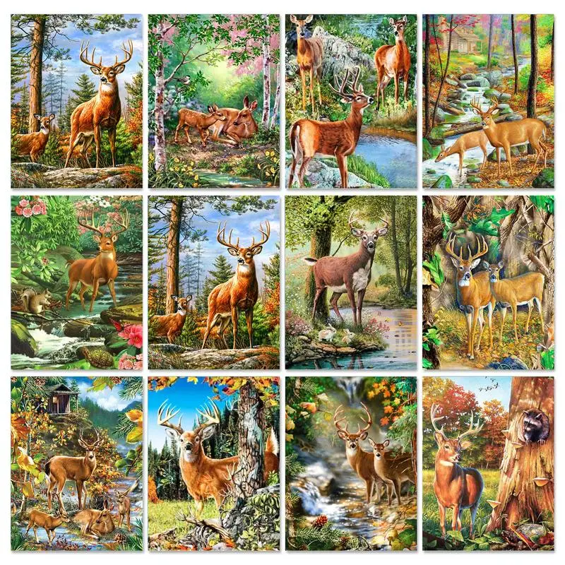 

RUOPOTY 5D DIY Diamond Painting Deer Full Drill Square Embroidery Needlework Cross Stitch Kits Diamond Mosaic Animals Home Decor