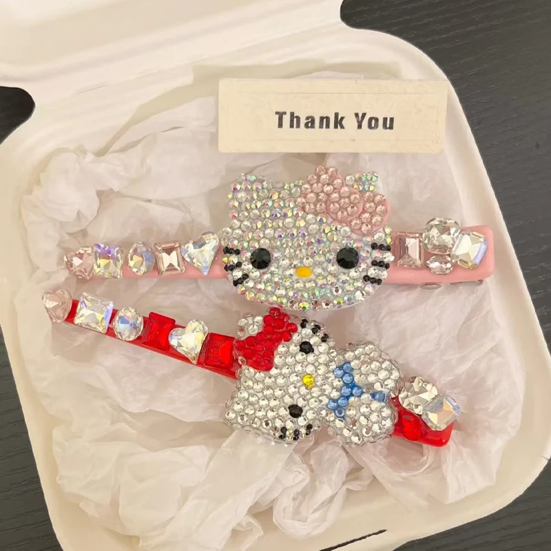 Милая заколка для волос Sanrio в стиле аниме Hello Kitty сверкающие стразы виде одного