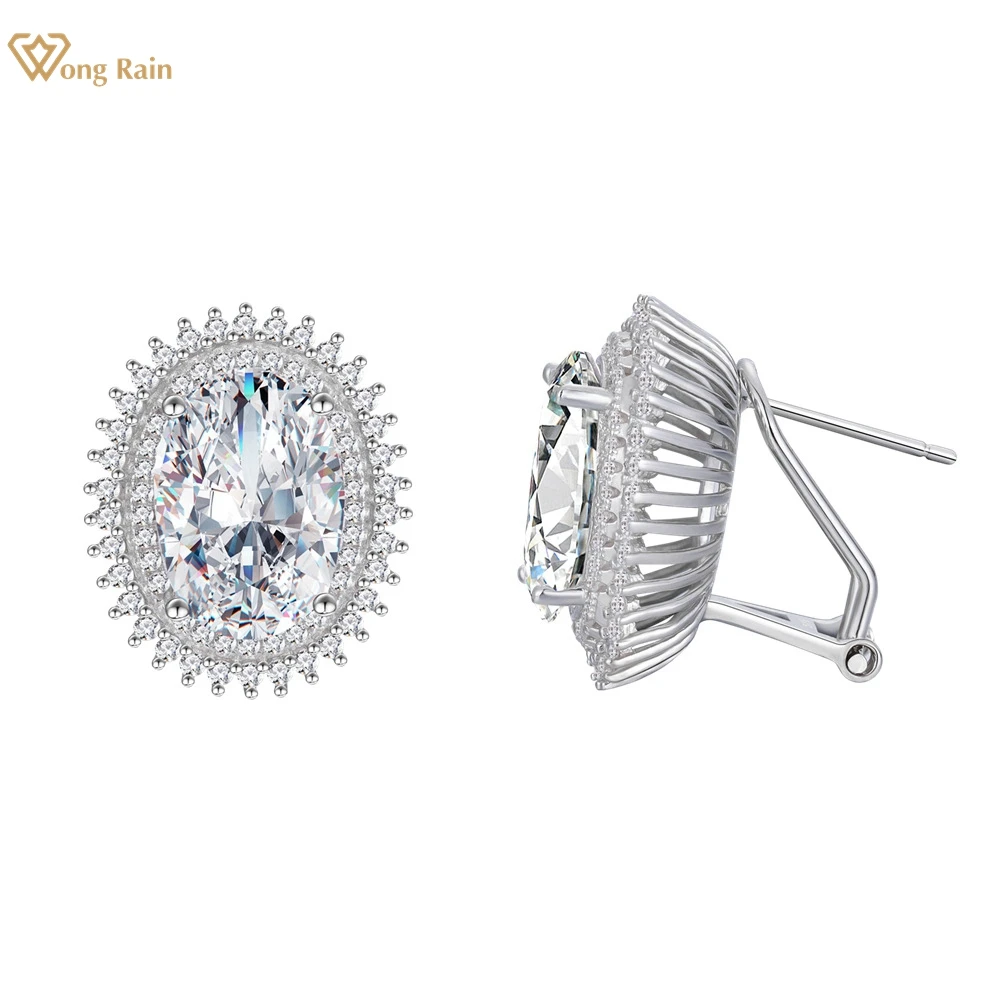 

Wong Rain Solid 925 Sterling Silver Oval Cut 9*13 MM White Sapphire Gemstone Ear Stud Earrings for Women Fine Jewelry Wholesale