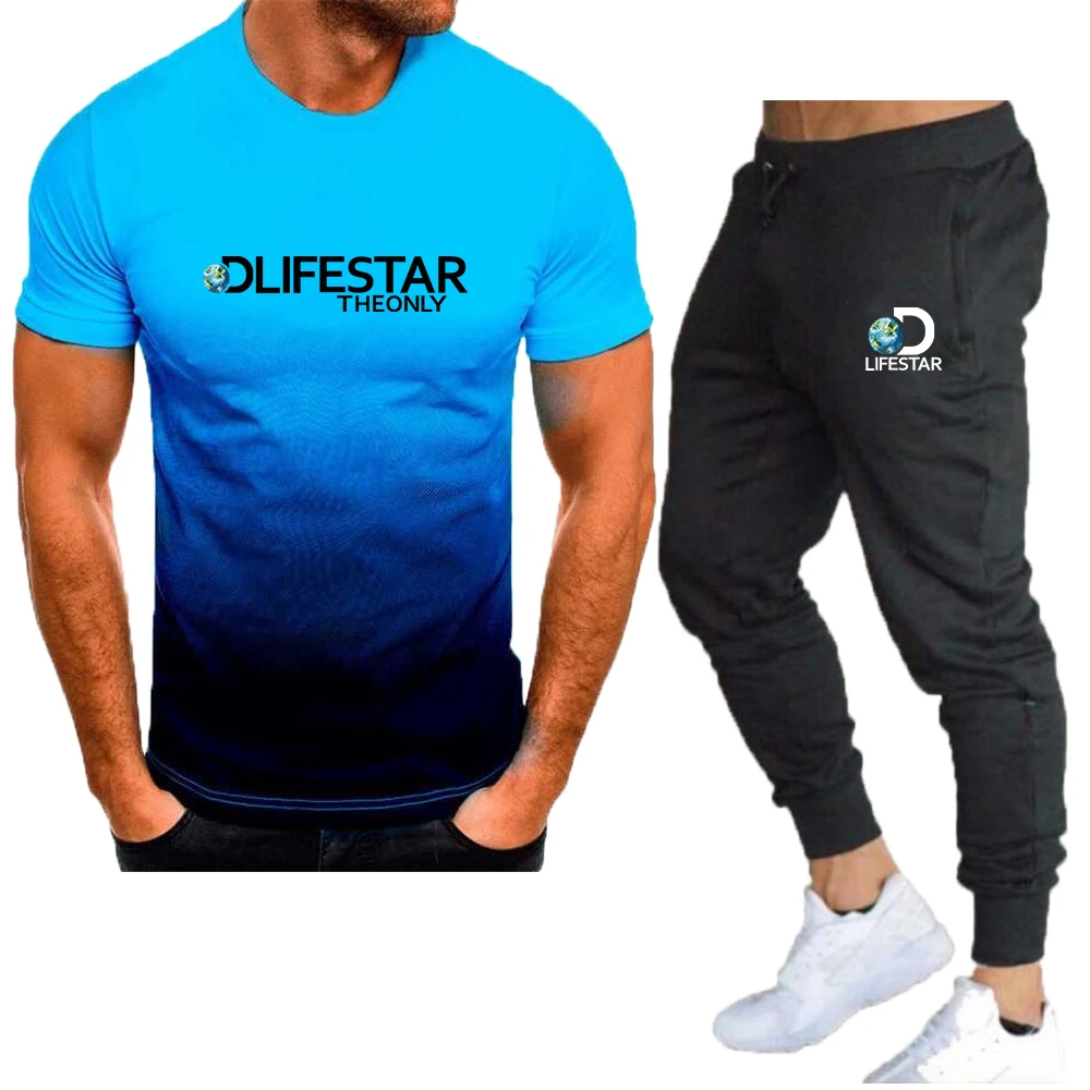 Tracksuit Set Men's 2023 Summer New Brand LIFESTAR Men's Sportswear T-shirt+Pants Sports Jogging Fitness Sports Casual Set