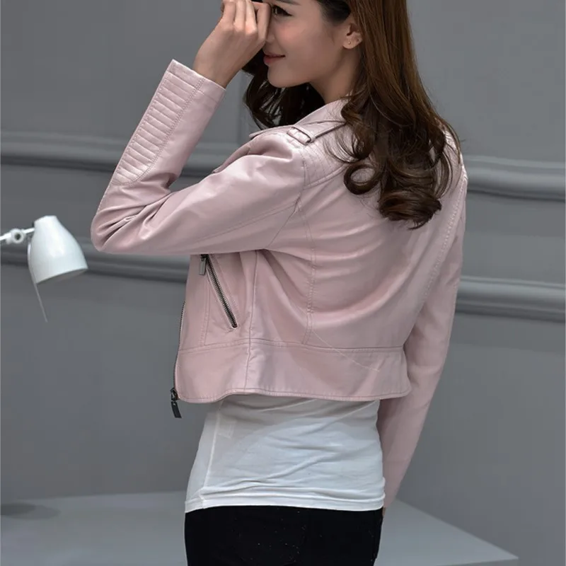 SUSOLA Куртка из искусственной кожи Женская трендовая яркие цвета Розовый Черный