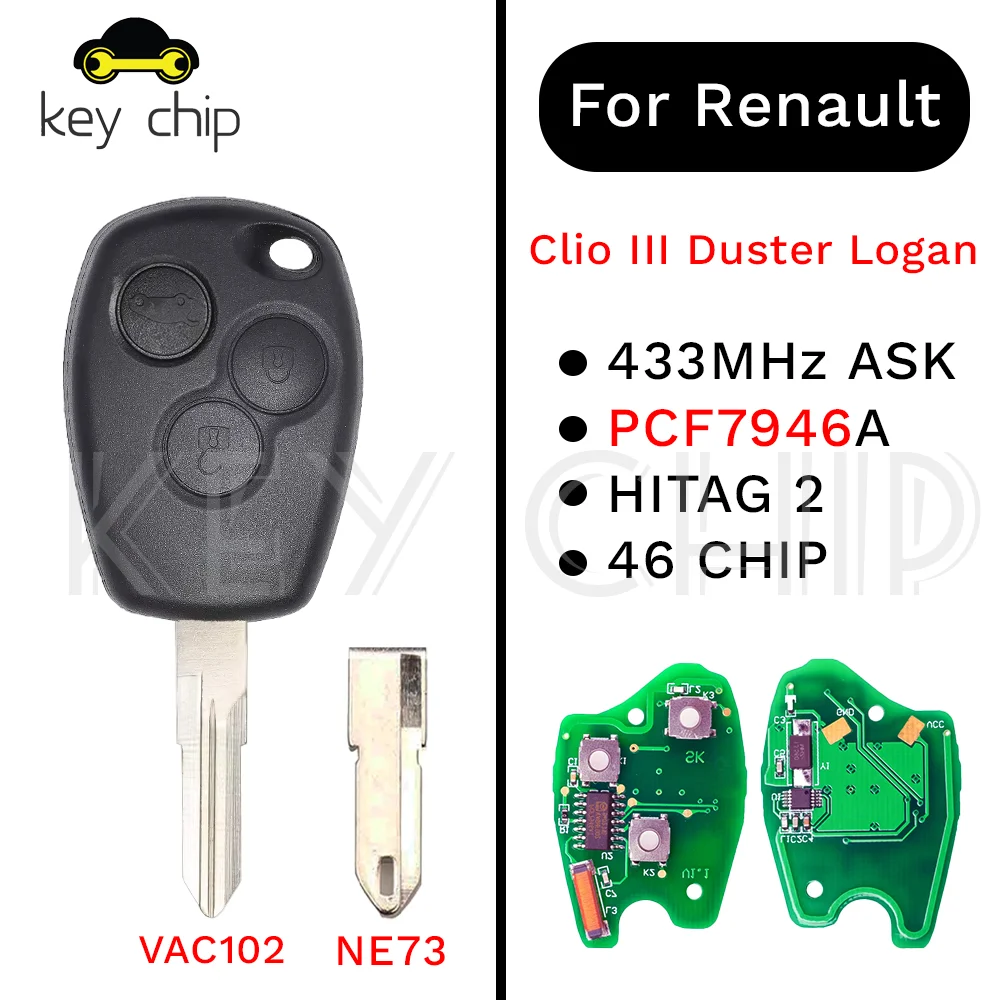 Фото Для Renault Duster Logan LADA Largus Logan II Sandero II 2012-2019 433 МГц PCF7946/PCF7961 4A чип 2B/3B брелок №1