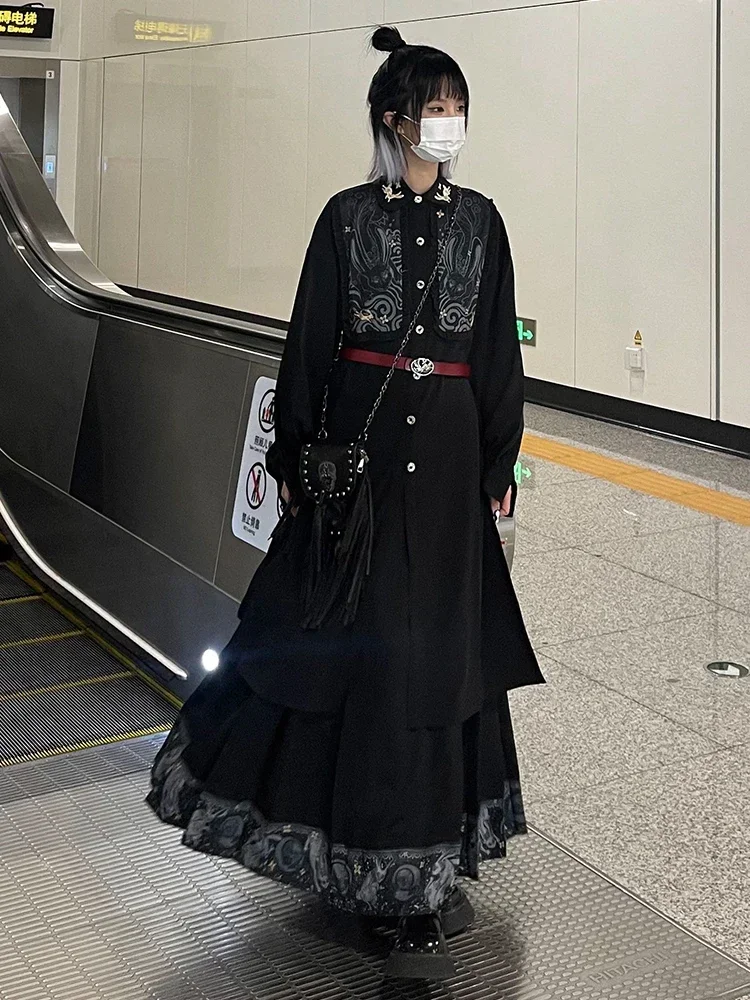 Осень 2023 новая рубашка Длинная блузка в китайском стиле пальто топ с черной