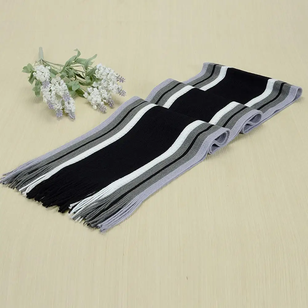 

Chic Classic Striped Patchwork Color Men Scarf Knitted Scarf Soft Cold Resistant