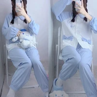 kawaii sanrio cinnamoroll pajamas cartoon leisure print long sleeves pajamas ms cardigan homewear 2 piece set girl pajamas gift