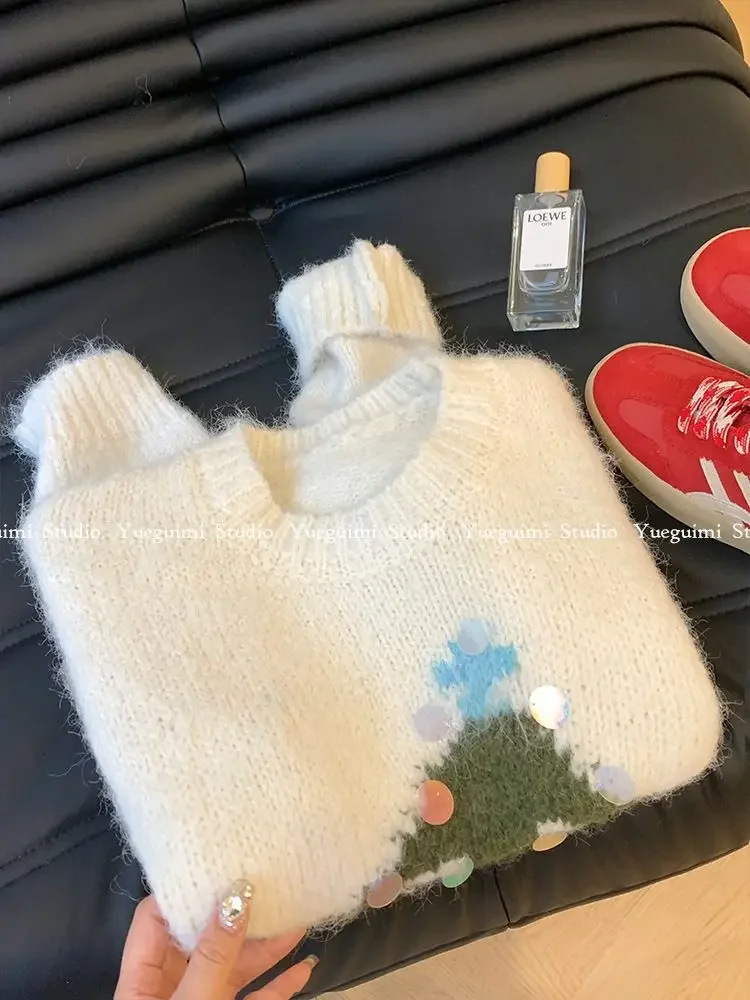 Korejepo Рождественский свитер с круглым вырезом и блестками женский новый