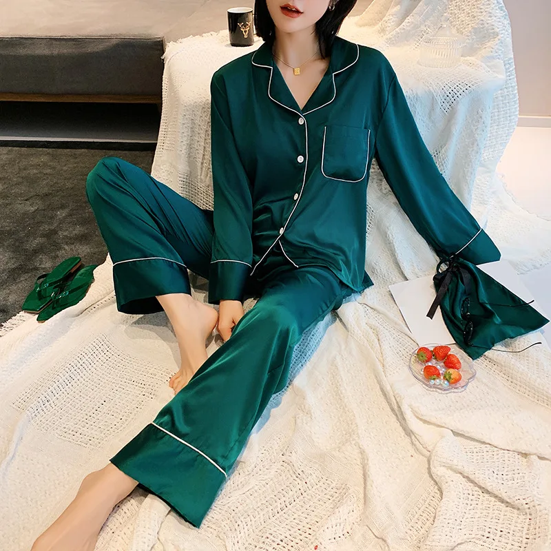 3PCS/Set Pajamas Set Sexy Solid Color Sleepwear Women Full Sleeve Pyjama Women's Rayon Polyester Fashion Autumn Home NEW Clothes