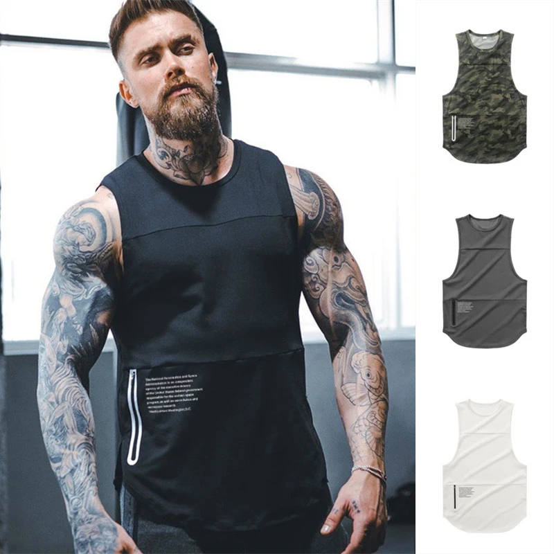 

New Men Zipper Sleeveless Vest Summer Breathable Quick-drying Male Tight Gyms Clothes Bodybuilding Undershirt Fitness Tank Tops