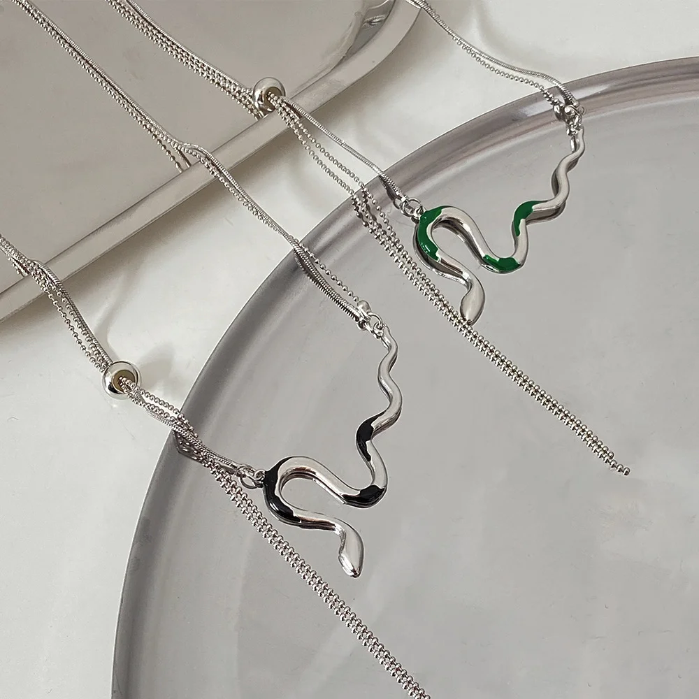 Ожерелье в стиле хип-хоп панк двойная цепь змея винтажное увеличенное серебряное