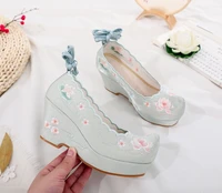 hanfu shoes jacquard antique cloth shoes new embroidered shoes high heel tendon soft sole retro heightening hanfu shoes
