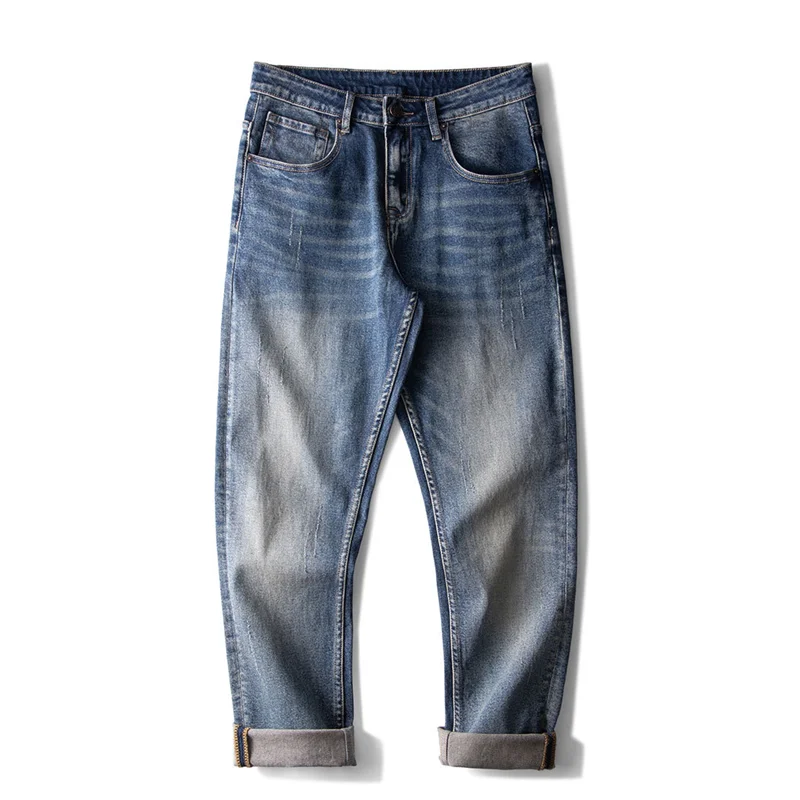 Men Clothing 2022 New Pattern Vintage Nostalgia Recreational Blue Pants Straight Cylinder Comfortable Loose Jeans Autumn Female