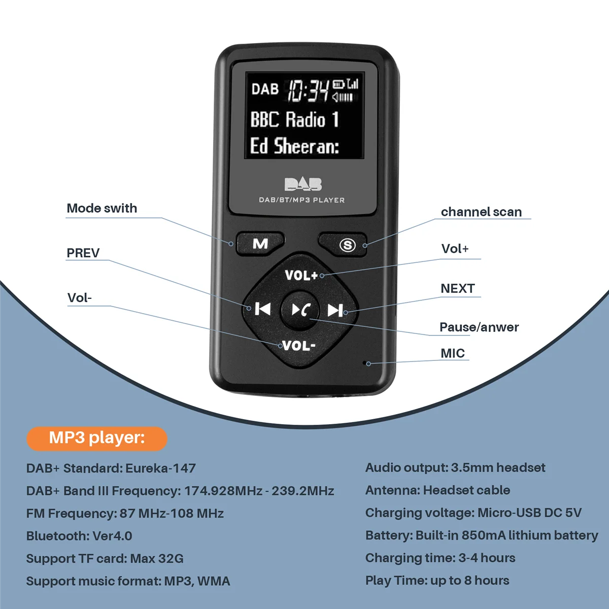Фото BOFO DAB/DAB цифровое радио Bluetooth 4,0 персональный карманный FM мини портативный радио наушники MP3 Micro-USB для дома №1