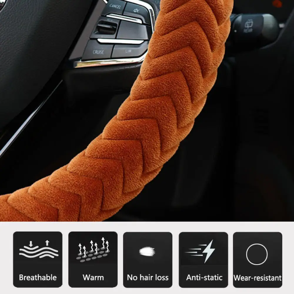 

38cm Plush Steering Wheel Cover Winter Warm Car Super Soft Handle Cover Unisex Personality Non-slip Plush Handle