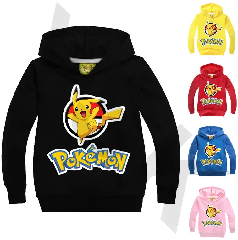 

Детская одежда с мультипликационным принтом Покемон Пикачу мужской и женский свитер с капюшоном Толстовка детская одежда