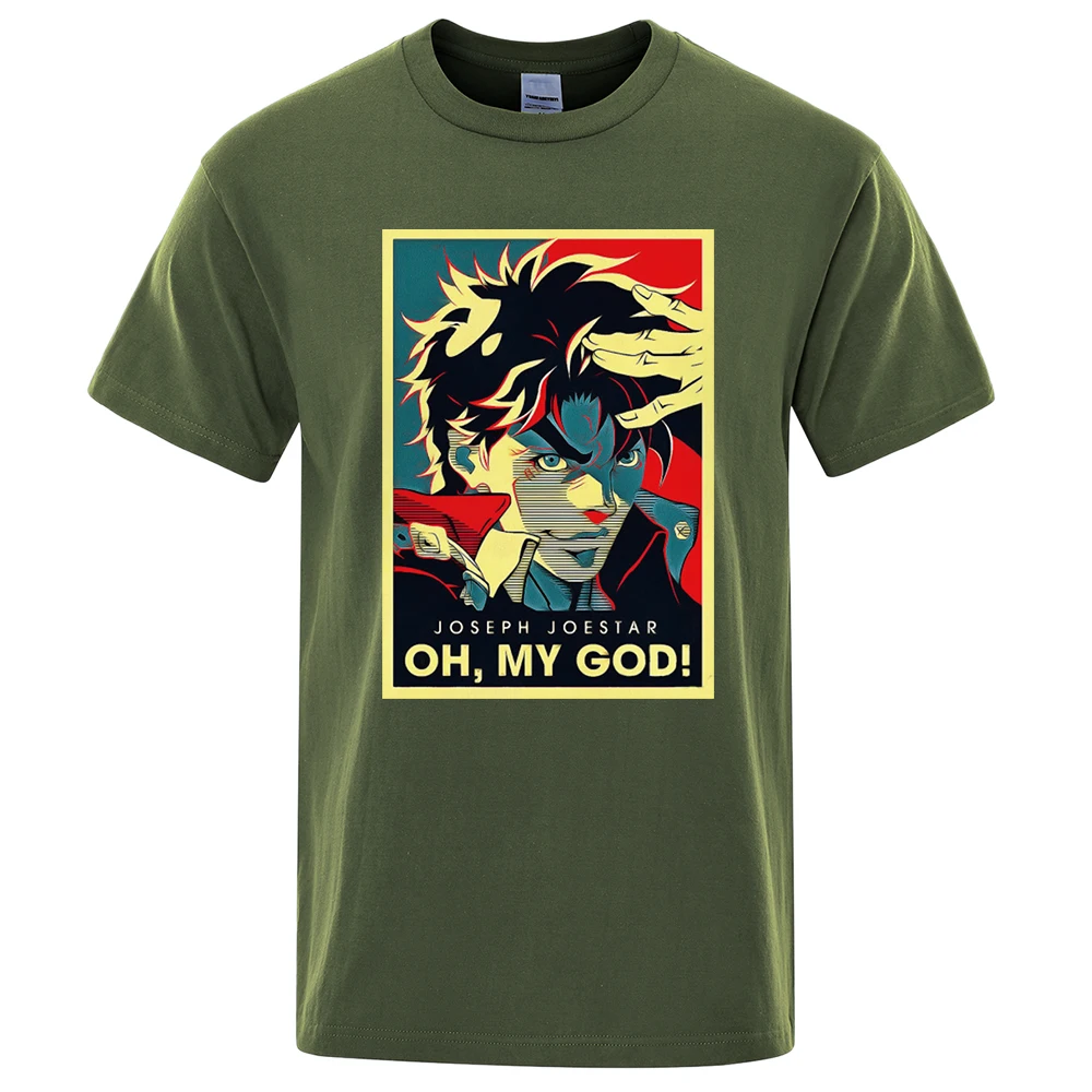 

Joestar Joseph OH MY GOD Letter Men T-Shirt Jojo Bizarre Adventure Vintage Tshirts Man Summer Brand Streetwear Male Tops Tees