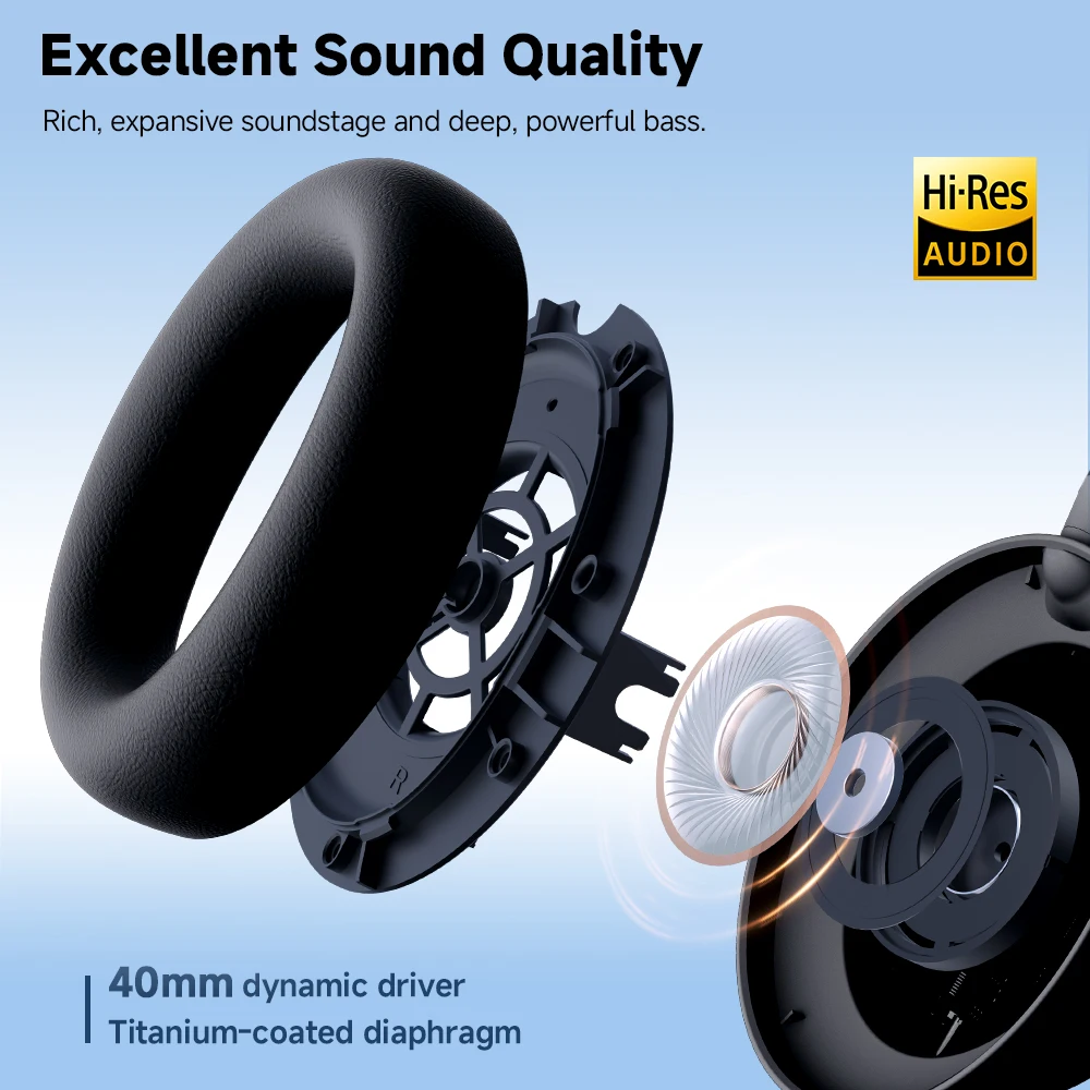 Фото Edifier H9 Беспроводные Bluetooth-наушники Гарнитура с активным шумоподавлением Bluetooth 5.4 Hi-Res Audio 75H Складная батарея №4