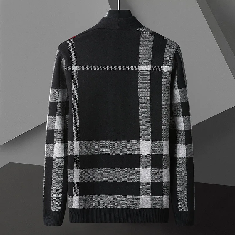 New Fall Winter Luxury Cashmere Cardigan Men England Style Men's Sweaters Keep Warm Mens Plaid Cardigans High End Classic Jacket