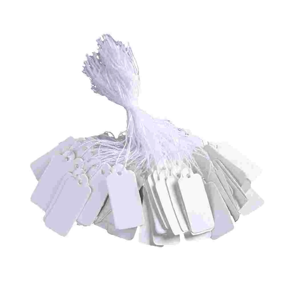

190 PCS Labels Clothing Hanging Tags Price Kraft Paper 1.2X2.5CM Pricing Display String White